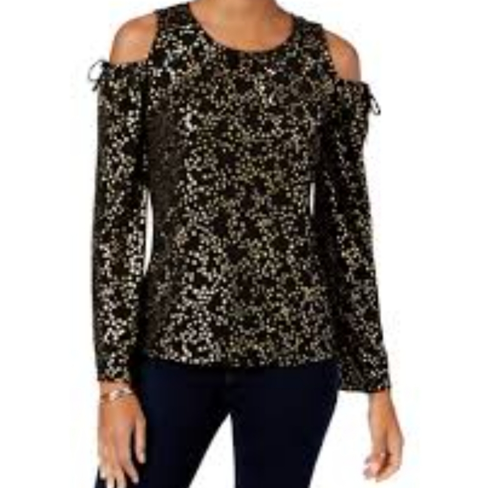 Michael Kors Star Foil Jersey Cold Shoulder Top size M